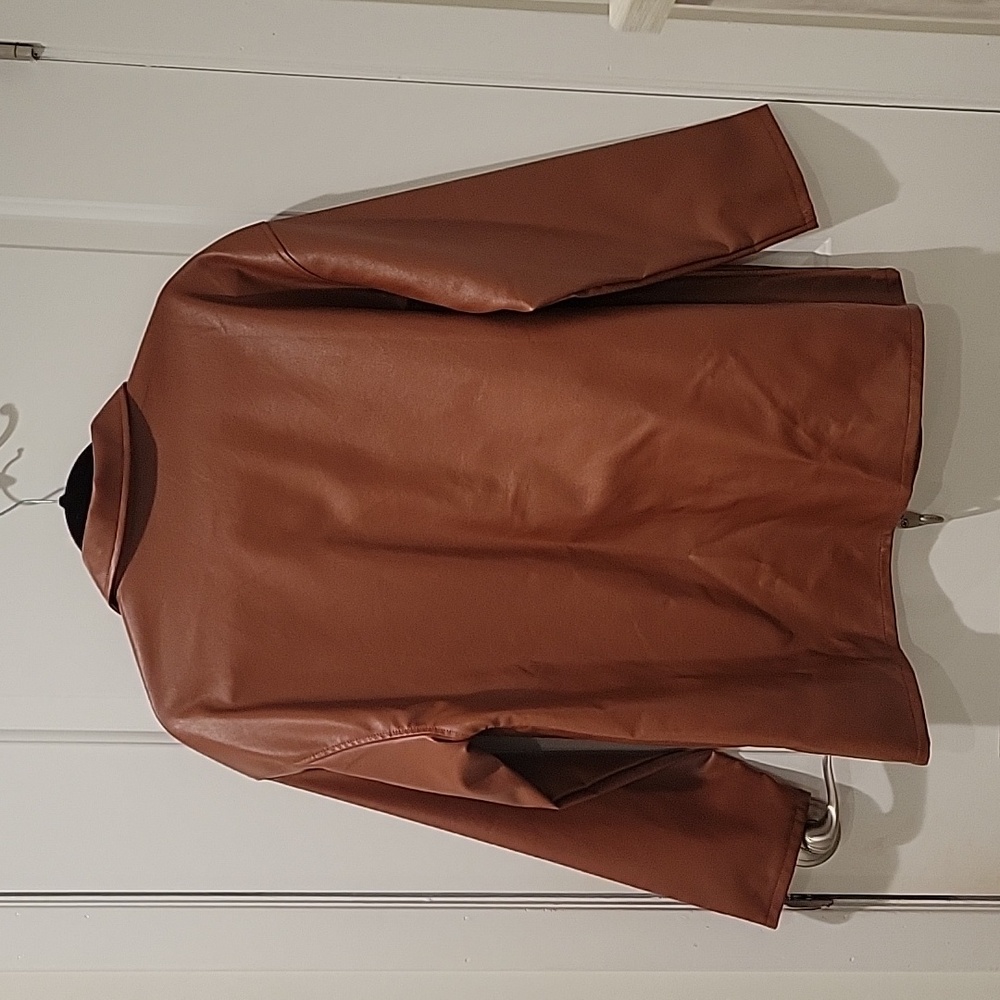 SHEIN Faux Leather Jacket - Cognac Brown Oversized Shacket - XS - Picture 7 of 9